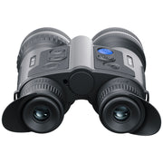 Black binoculars with digital display on a white background