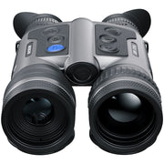 A pair of Zorn monocular binoculars with a metallic silver body, black textured eyecups and lenses, and a prominent blue power button on the top control panel.