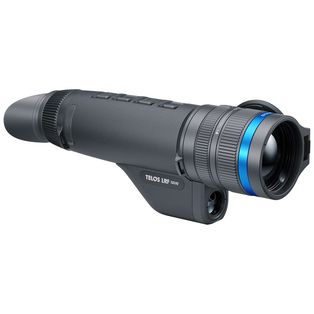 Black thermal imaging device with blue accent on a white background