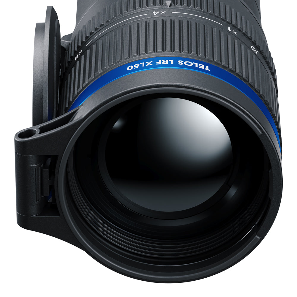 Camera lens with 'Telos LRF XL50' branding on a white background