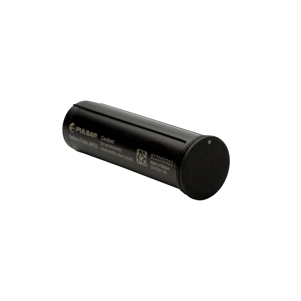 Black cylindrical battery with Pulsar branding on a white background