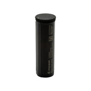 A black cylindrical replacement battery with a textured top cap, featuring white printed text and a logo on the side, set against a plain white background.
