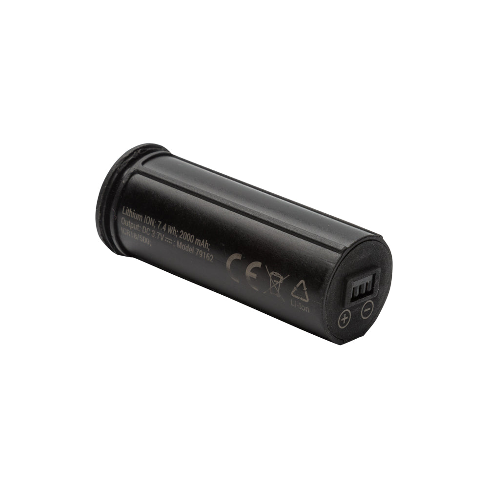 Black battery pack with charging indicators on a white background