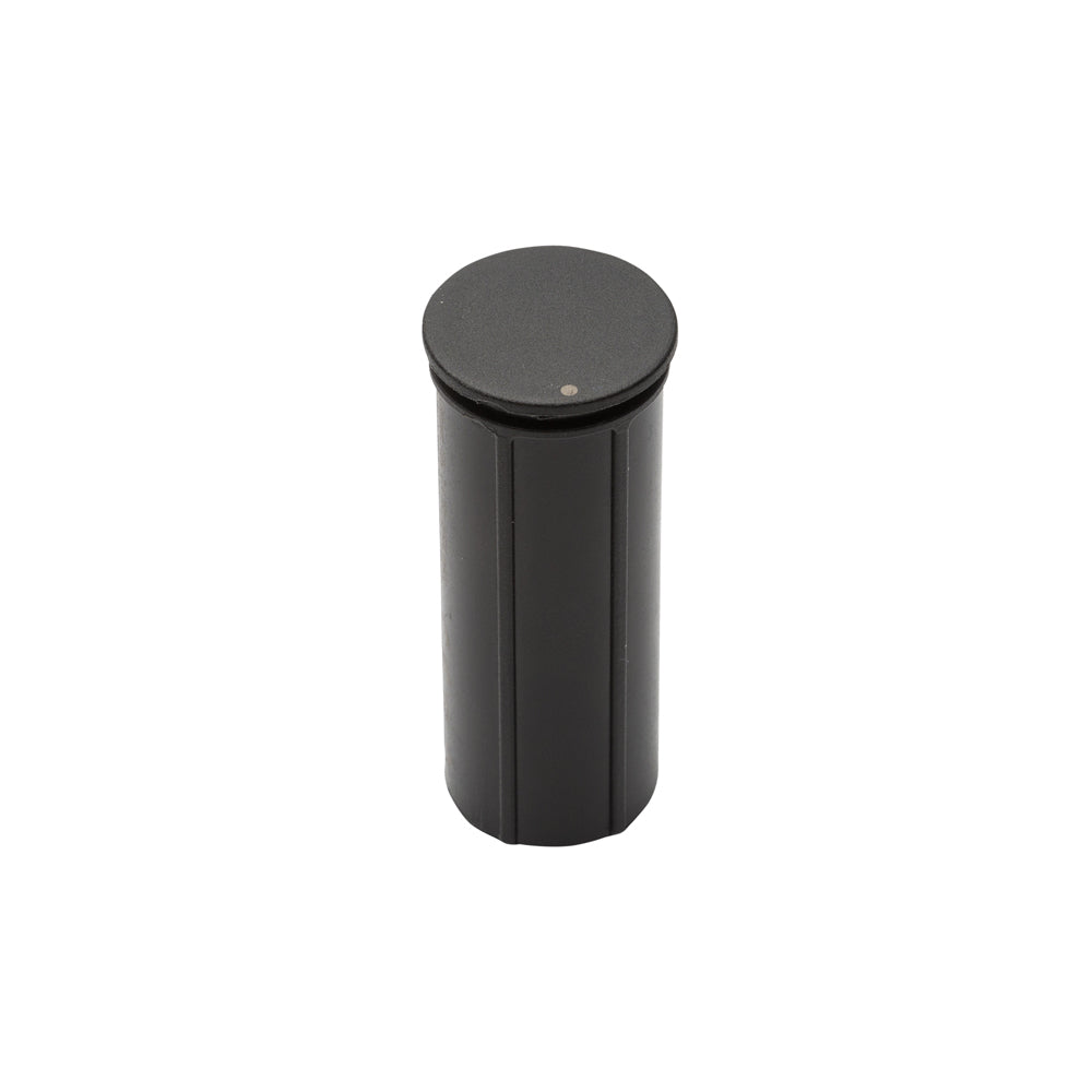 A black cylindrical plastic container with a matching circular lid, shown on a plain white background.