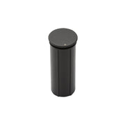 A black cylindrical plastic container with a matching circular lid, shown on a plain white background.