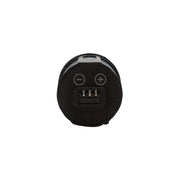 Black cylindrical object with ports on a white background