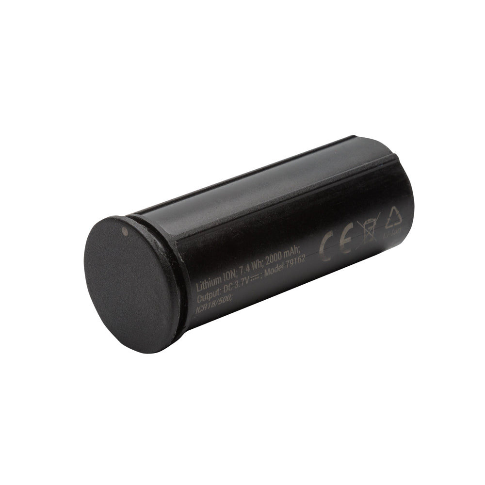 Black cylindrical battery on a white background