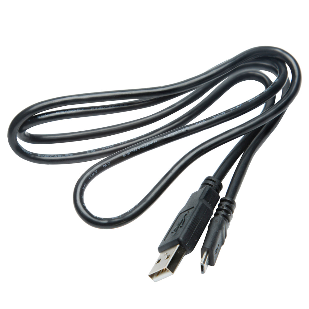 A black USB-A to Micro-USB cable coiled on a plain white background, showing the male USB-A connector on one end and the female Micro-USB connector on the other.