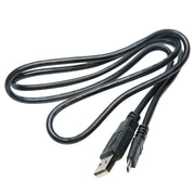 A black USB-A to Micro-USB cable coiled on a plain white background, showing the male USB-A connector on one end and the female Micro-USB connector on the other.