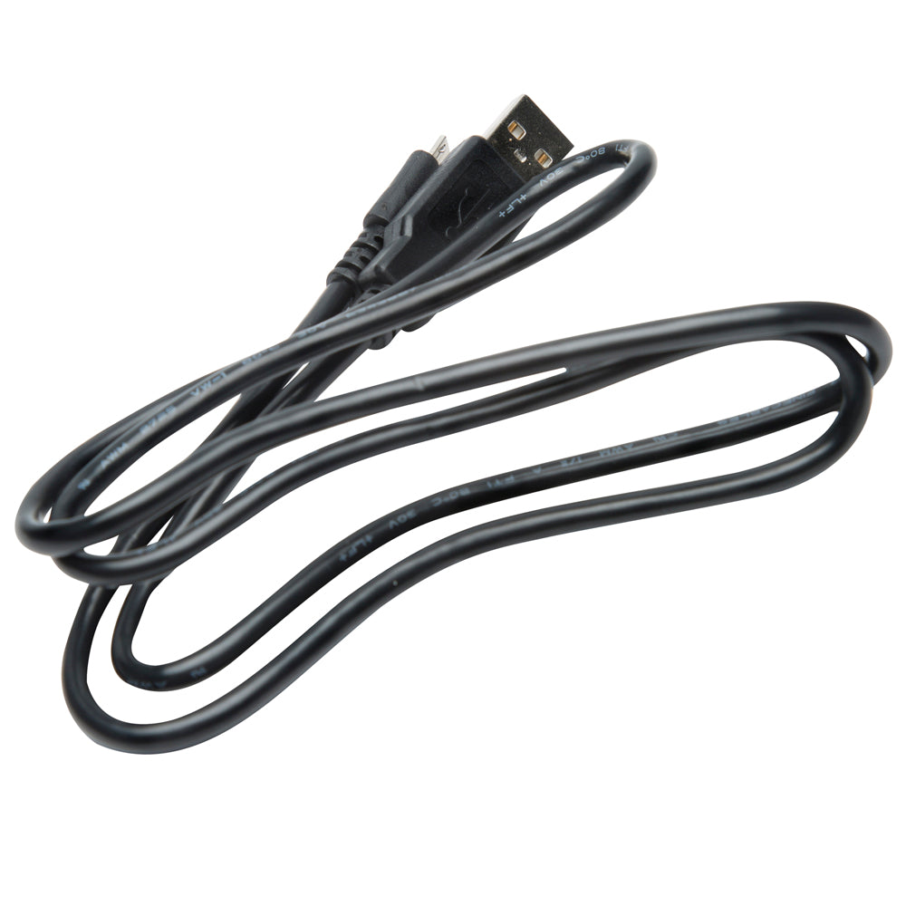 A black USB cable with a USB-A connector on one end and a USB-B connector on the other, coiled on a plain white background.