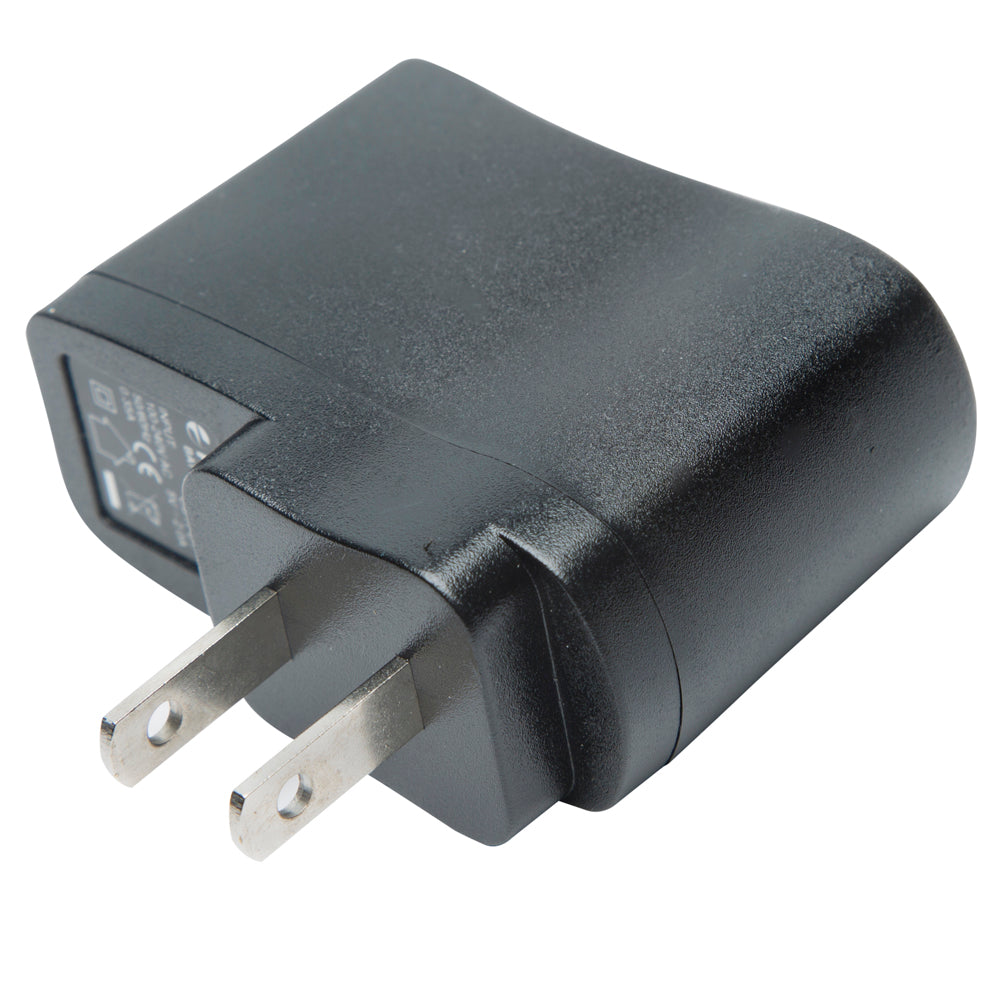 A black plastic US two-prong wall charger adapter with a textured matte finish, shown on a solid white background.