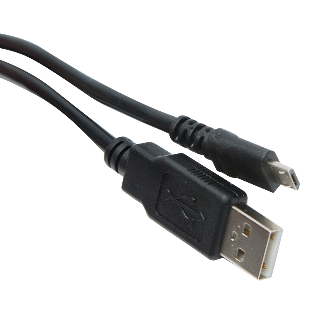 A black USB cable with a USB-A connector on one end and a Micro-USB connector on the other, shown against a plain white background.