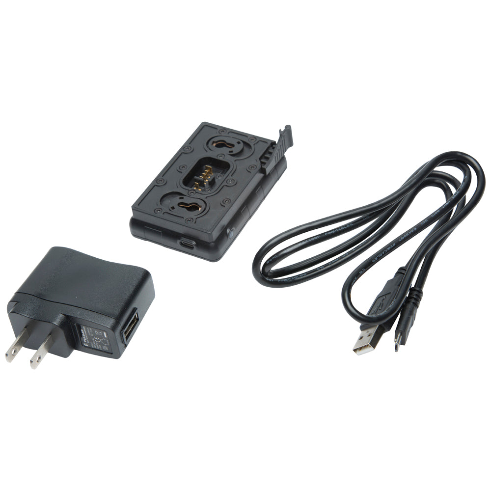 Black USB-C and USB-A dual port power adapter with a coiled black USB-C cable, shown on a solid white background.