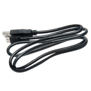 A black USB 2.0 data cable with a male USB connector on one end and a female USB connector on the other, coiled on a white background.