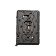 A black rugged tactical hard case with a built-in card reader or SIM card slot, shown from the back against a solid white background.