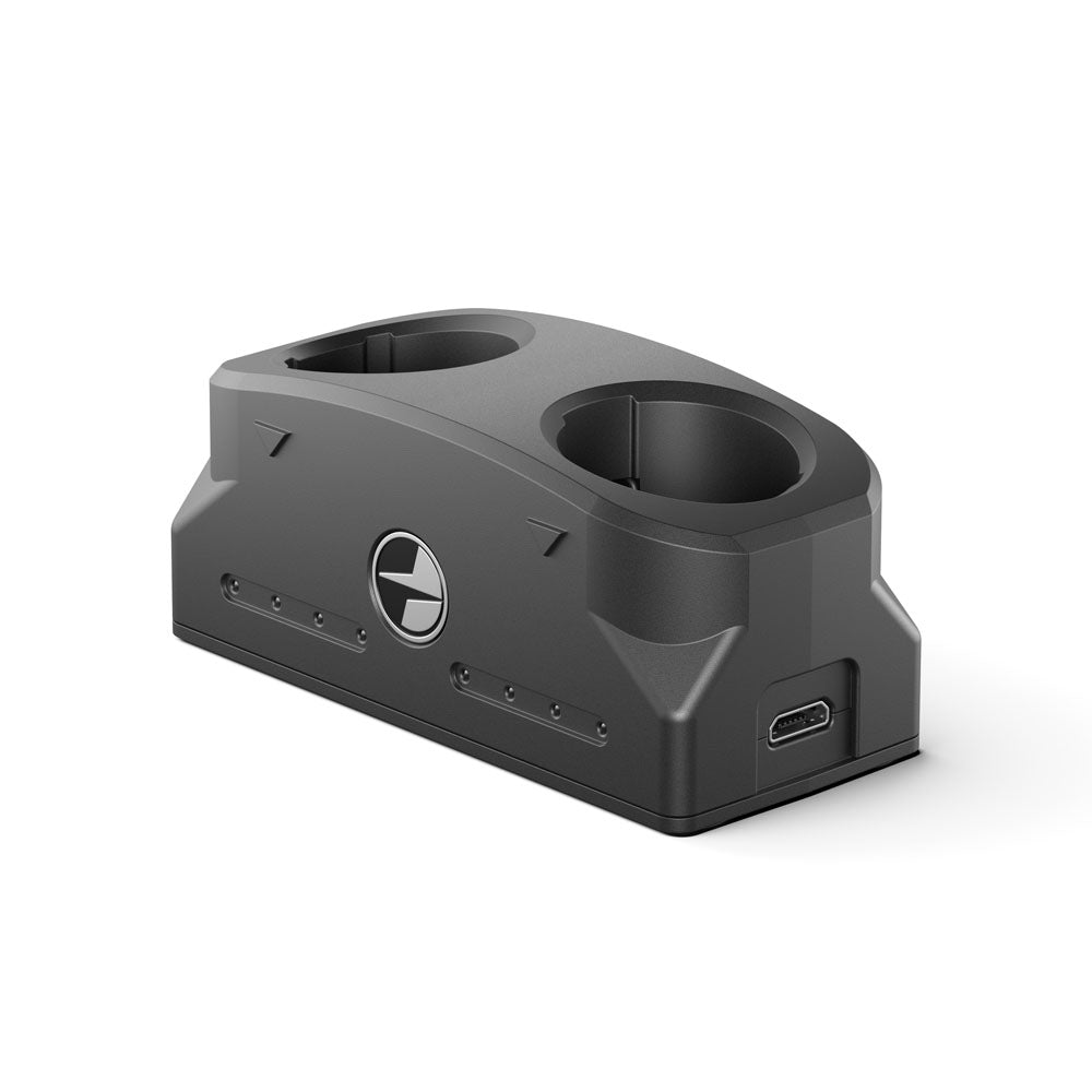 Black electronic device with two cup holders and a USB port on a white background