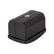 A black plastic protective housing or cover with a small circular logo on top, shown on a plain white background.