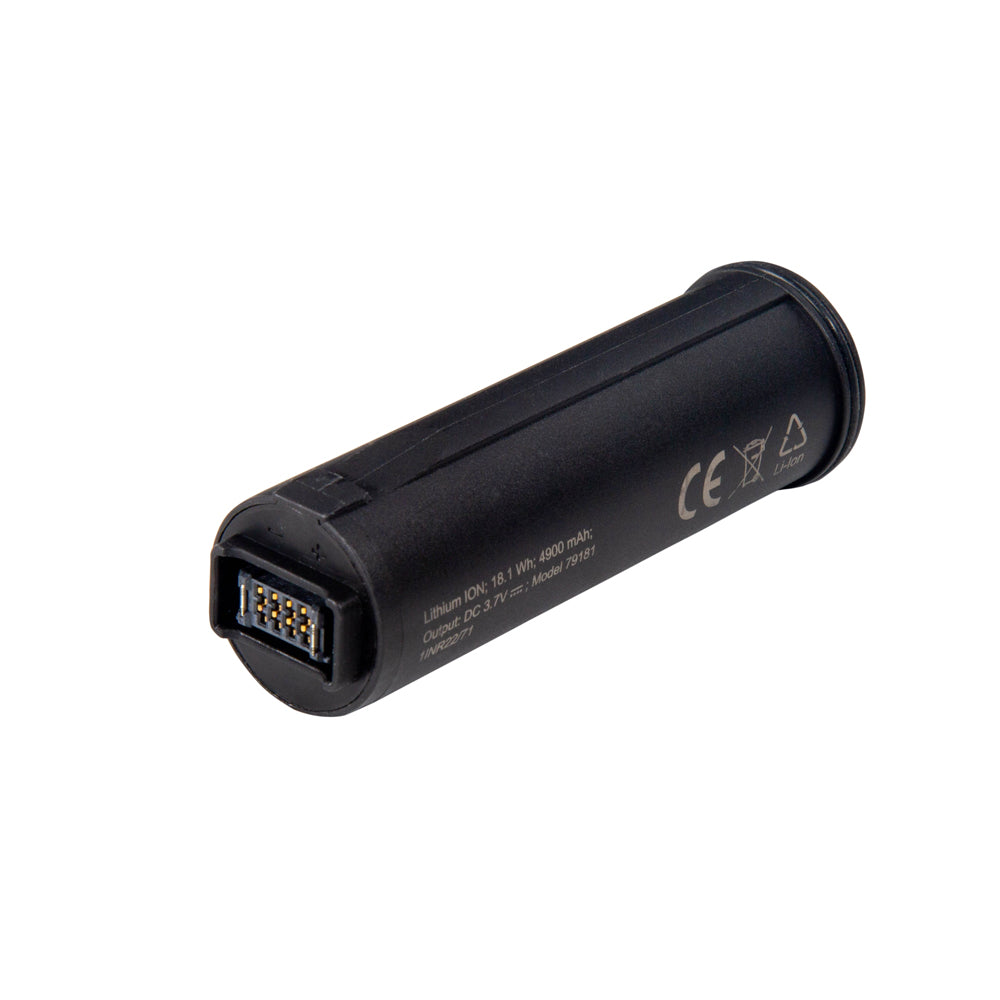 Black cylindrical battery pack with USB connector on a white background