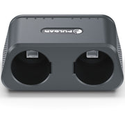 A dark gray dual-port electronic device, likely a dual charger or dual battery charger, with the PULSAR brand logo visible on the top surface. The device features two large circular ports on the front and textured side panels, set against a plain white background.