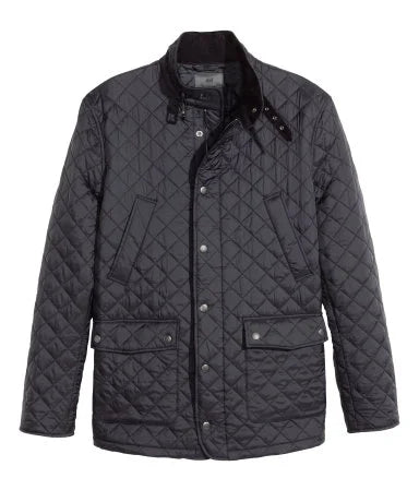 Quilted jacket with diamond pattern on a white background