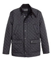 Quilted jacket with diamond pattern on a white background