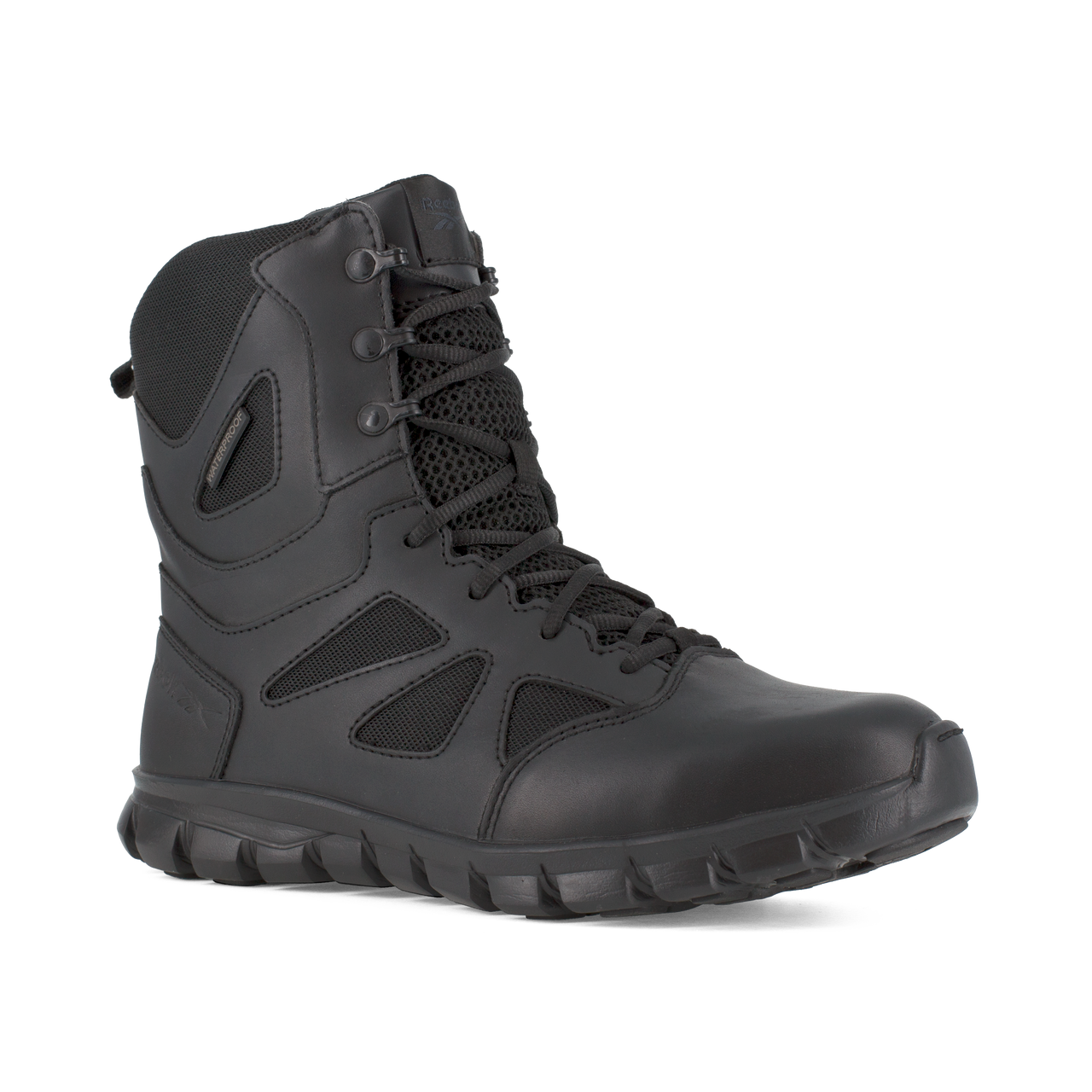 Reebok Men's 8" Sublite Cushion Tactical Waterproof Boot RB8806 – 3/4 Right Front View