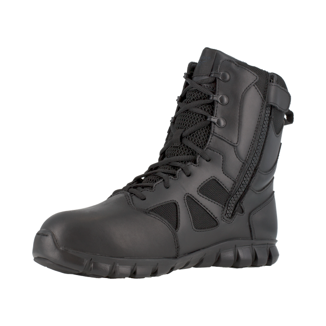 Reebok Men's 8" Sublite Cushion Tactical Waterproof Boot Black RB8807 – 3/4 Left Front View