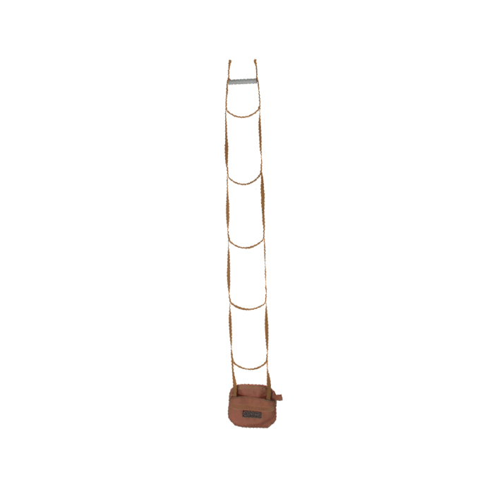 Brown crossbody bag with a strap on a white background