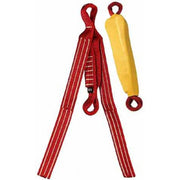 Red and white rope with a yellow pulley system on a white background