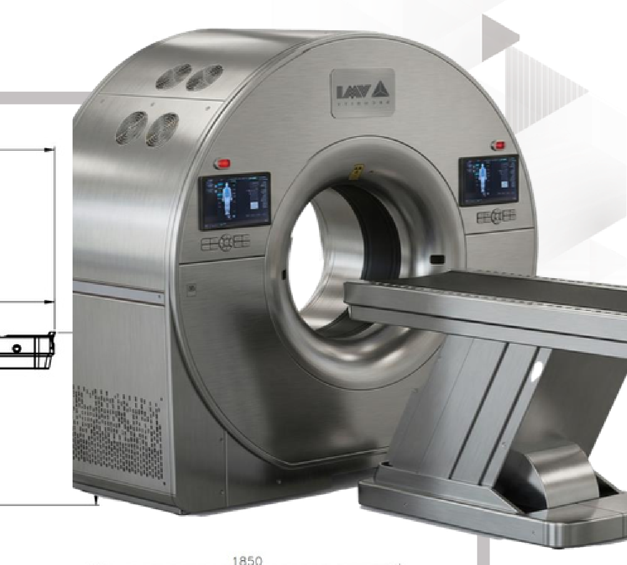 VMI Flatscan 3D forensic CT scanner gantry with examination table