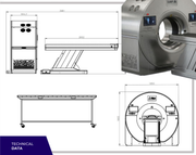 Flatscan 3D forensic CT technical drawings showing gantry and table