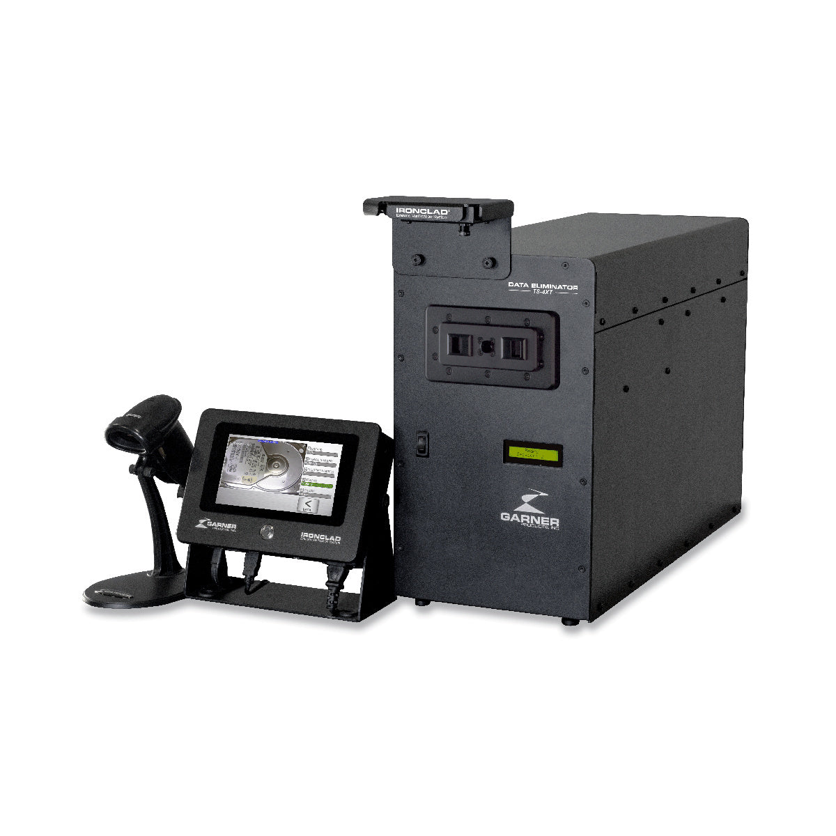 Garner TS-4XT IRONCLAD magnetic media degausser shown in its exact reporting configuration
