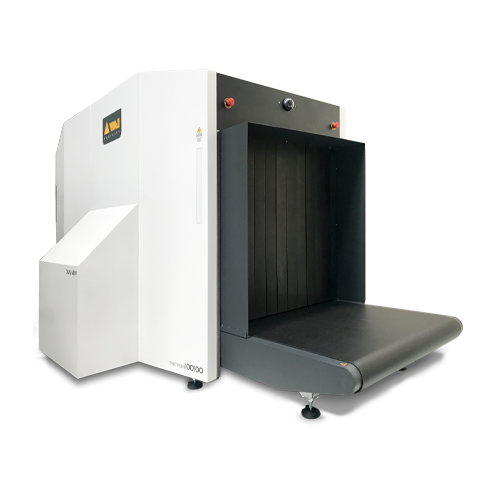 VMI Spectrum 100100 DV conveyor X-ray baggage inspection scanner, front three-quarter view