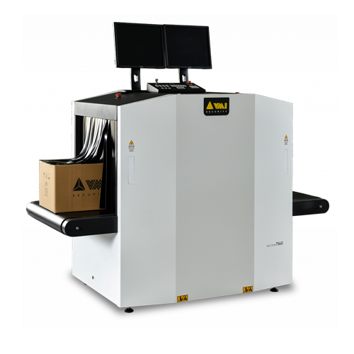VMI Spectrum 7560 conveyor X-ray baggage inspection scanner, front three-quarter view