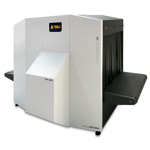 VMI Spectrum 100100 HDV conveyor X-ray baggage inspection scanner, front three-quarter view