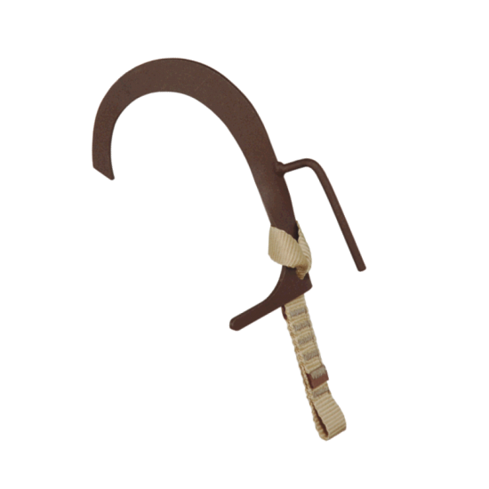 Brown hook with a strap on a white background
