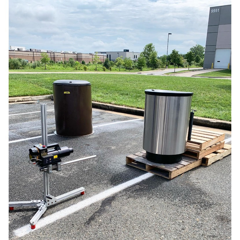 Painted and stainless Mistral BCR units staged for blast testing outdoors