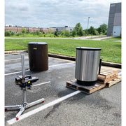Painted and stainless Mistral BCR units staged for blast testing outdoors