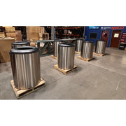 Mistral blast containment receptacles palletised inside manufacturer warehouse facility