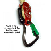 Yale's RAD climbing device with a carabiner on a white background