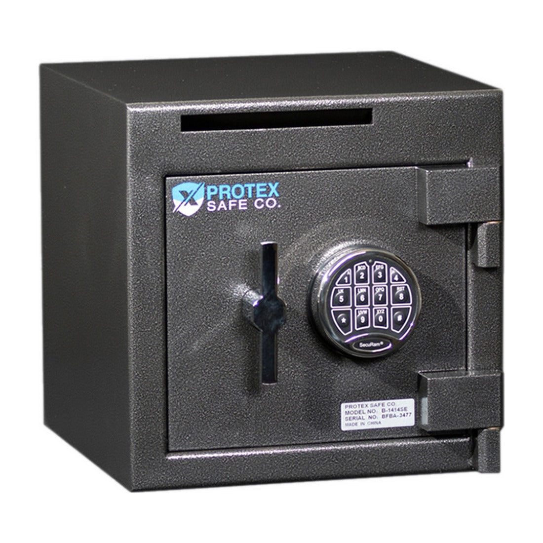 Protex B1414SE front view with Securam electronic keypad and closed drop door