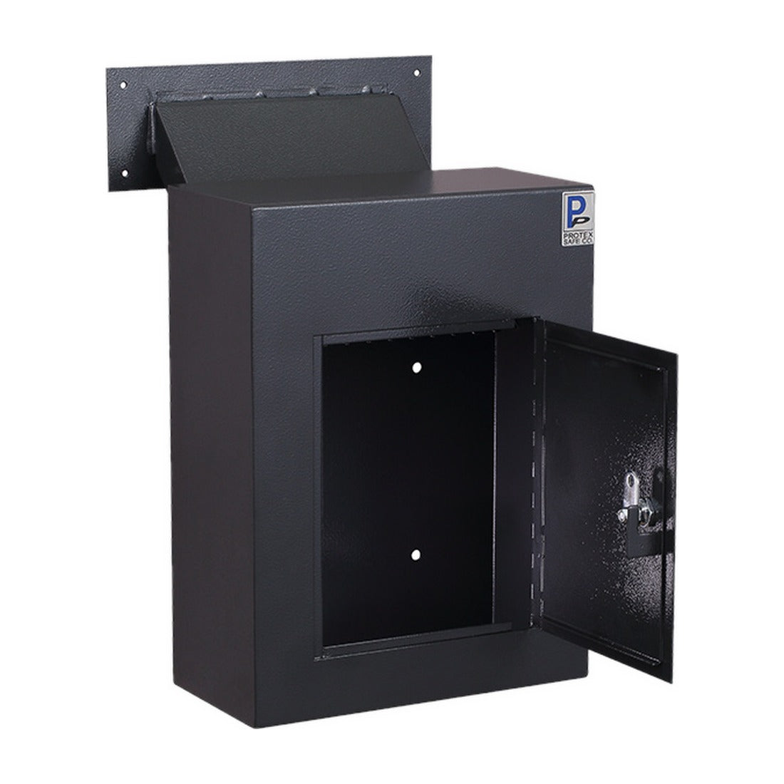 Protex WDC-160 black door open showing interior compartment and tubular lock
