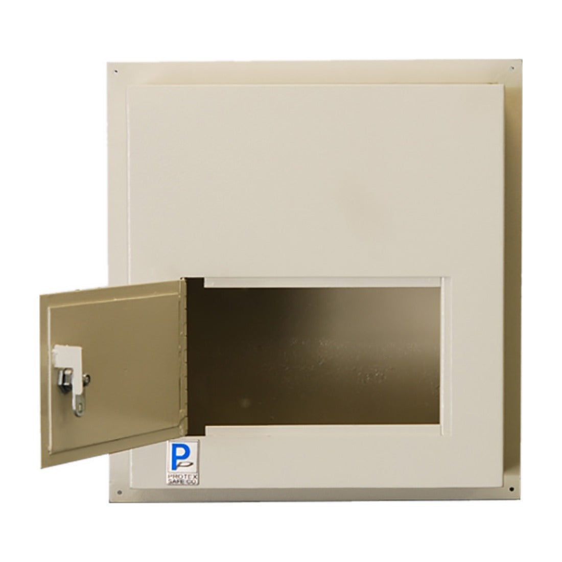 Protex WDD-180 beige collection door open showing interior compartment and tubular lock