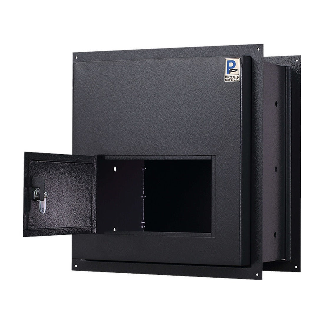 Protex WDD-180 black collection door open showing interior compartment and tubular lock
