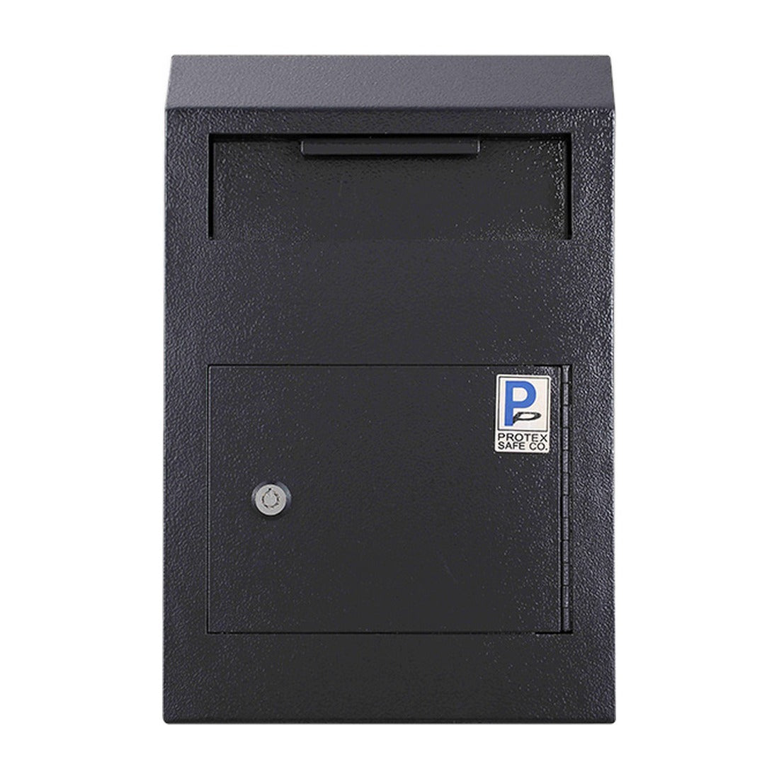 Protex WDS-150 black front view with drop slot and locked door