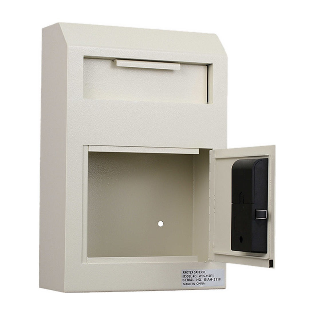 Protex WDS-150E II beige door open showing interior compartment behind electronic lock