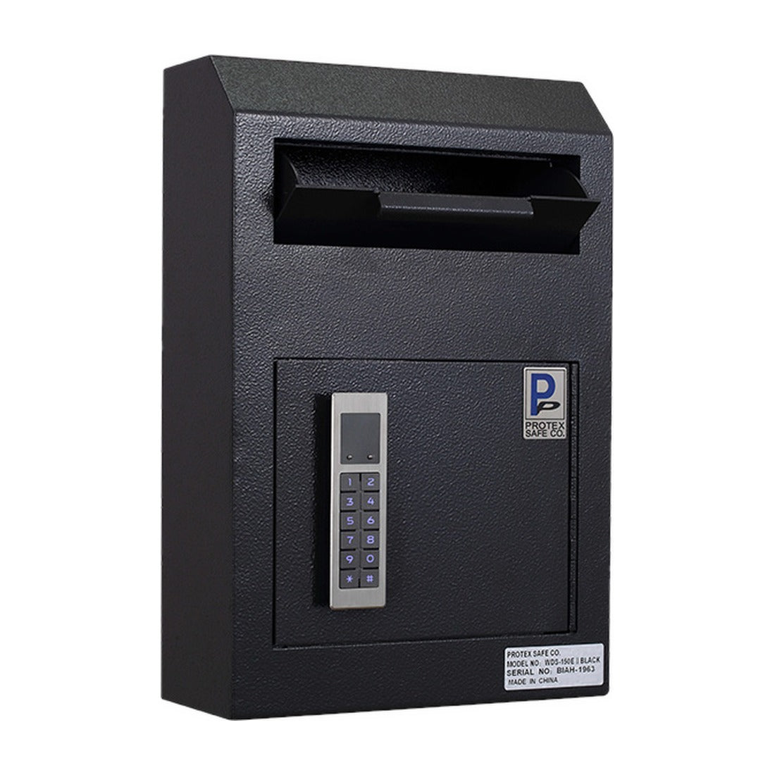 Protex WDS-150E II black angled view with electronic keypad and drop hood