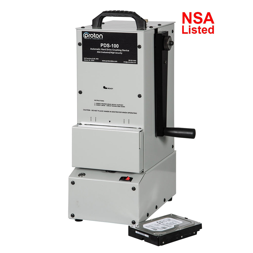 Proton PDS-100 NSA/CSS EPL-listed automatic hard drive crusher