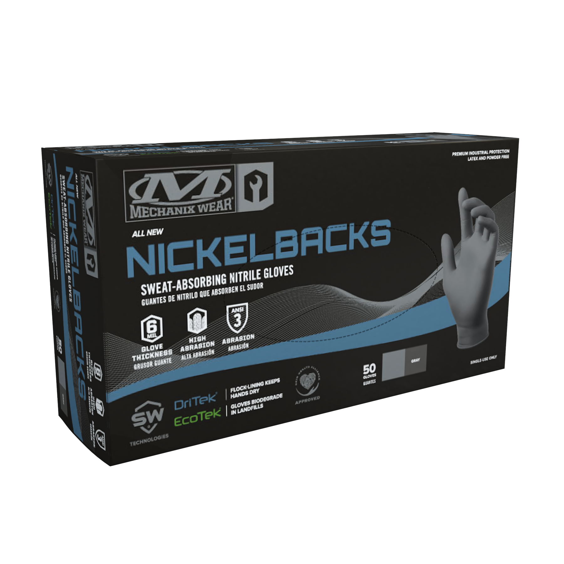 Nickelbacks 6 Mil Sweat-Absorbing Nitrile Gloves - 50 P